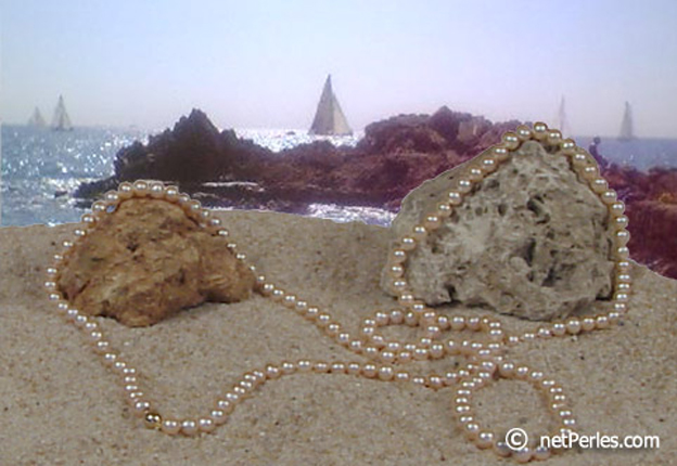 collier de perles de culture d'eau douce couleur peche longueur 130 cm