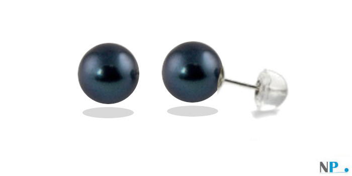 boucles d'oreilles de perles de culture d'eau douce noires qualité AAA