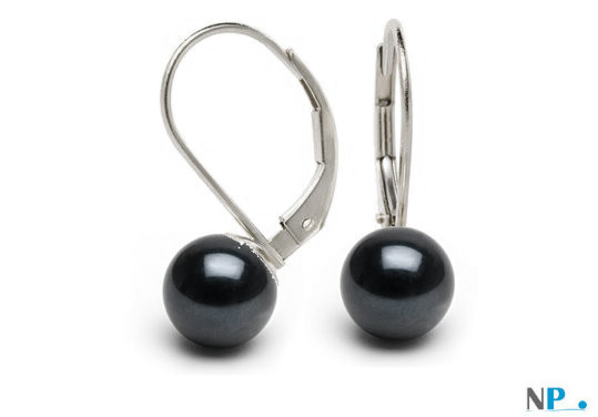 Boucles d'oreilles dormeuses or 14 carats et perles d'Akoya noires