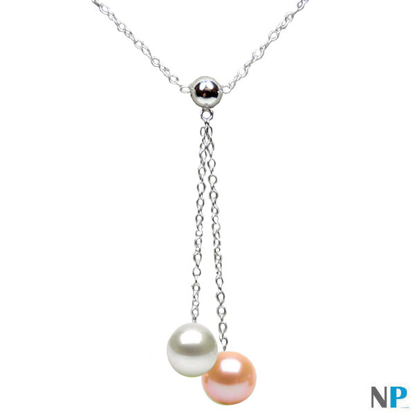 Pendentif Collier en Argent 925 avec perles blanche et pêche d'eau douce