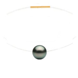 Pendentif perle de Tahiti - Câble invisible traversant une perle de