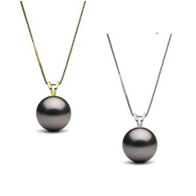 Véritable Or 18 carats Noir Perle de Tahiti Pendentif 9-10 mm