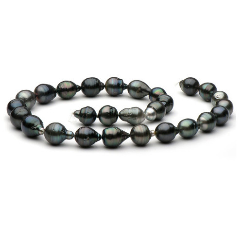 Collier Lien Cordon Noir 3 Perles de Tahiti Poires 8-9 mm - Argent