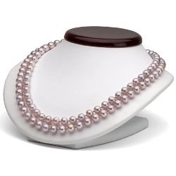Collier Double Rang perles d'eau douce 6 à 7 mm AA+ Lavande 43/45 cm Or Gris 14k