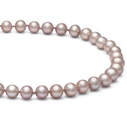 Collier 40 cm de perles d'eau douce 7 à 8 mm AA+ couleur Lavande Or Jaune 14k ajouré