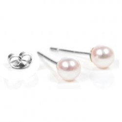 Boucles d'Oreilles Or Gris 14k de perles de culture d'Akoya blanches 5-5,5 mm AAA
