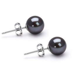 Boucles d'Oreilles Or Gris 14k perles de culture d'Akoya noires 6,0 à 6,5 mm AAA