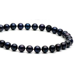 Collier de perles d'Eau Douce noires 7 à 8 mm AAA longueur 43 cm Or Gris 14k