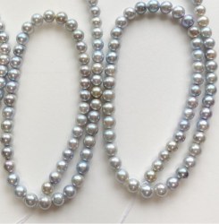 Bracelet Double Rang 2x18cm perles de culture d'Akoya Bleues 7.5-8 mm AA+/AAA