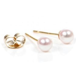 Boucles d'Oreilles de perles d'Eau Douce blanches 3-3,5 mm AAA Or Jaune 18k