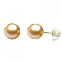 Boucles d'Oreilles perles dorées des Philippines 10-11 mm AAA or 18k et silicone