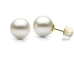 Boucles d'Oreilles Or Jaune 18k silicone perles d'Akoya blanches 7,0 à 7,5 mm AAA