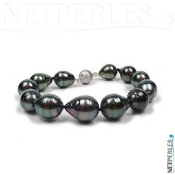 Bracelet de perles noires de Tahiti baroques 9,3 à 11,0 mm Or Gris 14k