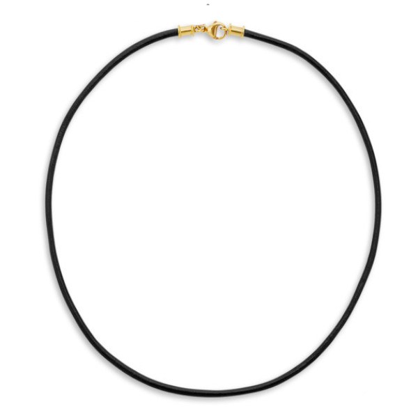 Cordon de soie noir lisse pour pendentif, 42 cm , fermoir en plaqué or jaune