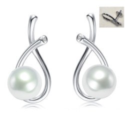 Boucles d'Oreilles Argent 925, Zirconiums et Perles d'Akoya blanches 6-6,5 mm AAA