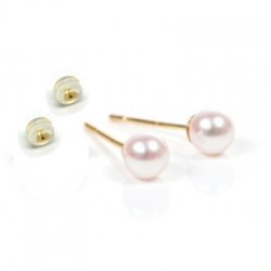 Boucles d'Oreilles de perles d'Eau Douce blanches 5-6 mm AAA Silicone Or Jaune 18k