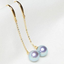 Boucles d'Oreilles Perles d'Akoya Bleues 8-8,5 mm AAA en Or Jaune 18k