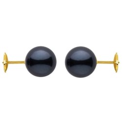 Boucles d'Oreilles perles d'Akoya noires 6 à 6,5 mm AAA système Guardian Or Jaune 18k