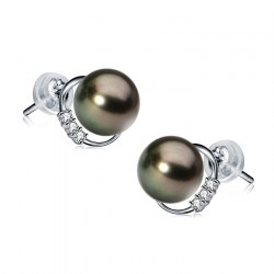 Boucles d'Oreilles Or 18k Perles de Tahiti de 8 mm AAA et diamants