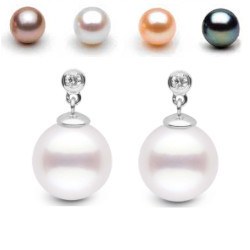 Boucles d'Oreilles Or 18k perles d'Eau Douce AAA et 0,04ct de diamants