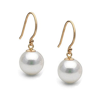 Boucles d'Oreilles Or Jaune 14k Perles d' Eau Douce 7-8 mm AAA