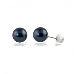 Paire de boucles d'Oreilles en Or Gris 18k silicone perles d'Eau Douce Noires 6 à 7 mm AAA