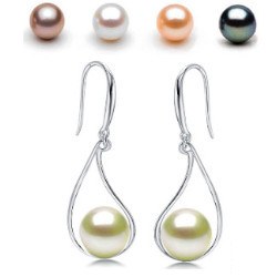 Boucles d'Oreilles en Argent 925 avec perles d'Eau Douce 8-9 mm AAA