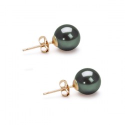 Boucles d'Oreilles or 14k perles d'eau douce noires 6 à 7 mm AAA reflet vert émeraude