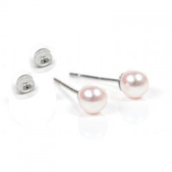 Boucles d'Oreilles de perles d'Eau Douce blanches 3-4 mm AAA Silicone Or Gris 18k