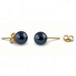 Boucles d'Oreilles Or Jaune 14k perles de culture d'Akoya noires bleuté 6,5 à 7 mm AAA