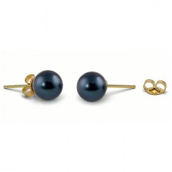 Boucles d'Oreilles or 14k perles d'eau douce noires 6 à 7 mm AAA reflets bleus foncés