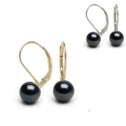 Boucles d'Oreilles Dormeuses Or 14k Perles d' Akoya noires