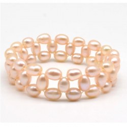 Bracelet de perles d'eau douce grains de riz 5-6 mm rose pêche taille unique