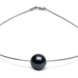 Collier Pendentif câble en or gris 18k 0,75 mm 42 cm avec perle noire d'Akoya 7,5-8 mm AAA 