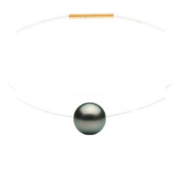 COLLIER perle de culture 8 mm d'Akoya noir, fil nylon transparent. Ras de  cou