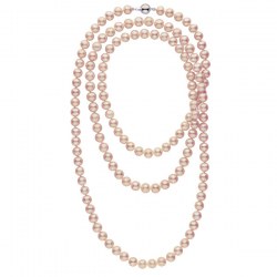 Très long collier de perles d'eau douce Lavandes 8 à 9 mm 130 cm