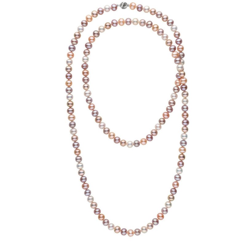 Long collier de perles d'eau douce multicolores de 8 à 9 mm 90 cm