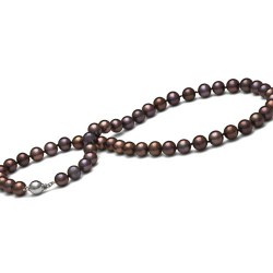 Collier 45 cm de perles d'eau douce noires 8 à 9 mm AA+ marron cuivré