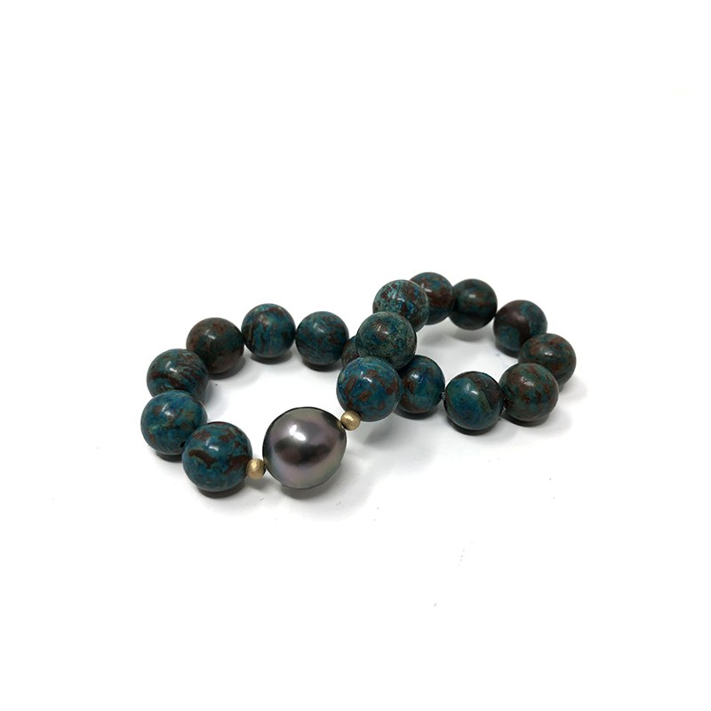 Bracelet de perle de Tahiti et Pierres semi-precieuses naturelles Chrysocolle