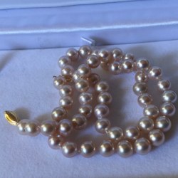 Collier 44 cm de perles métalliques d'Eau Douce de 7 à 8 mm, Lavande AAA