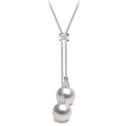 Collier 40/45 cm en Argent 925 diamants et 2 Perles DOUCEHADAMA